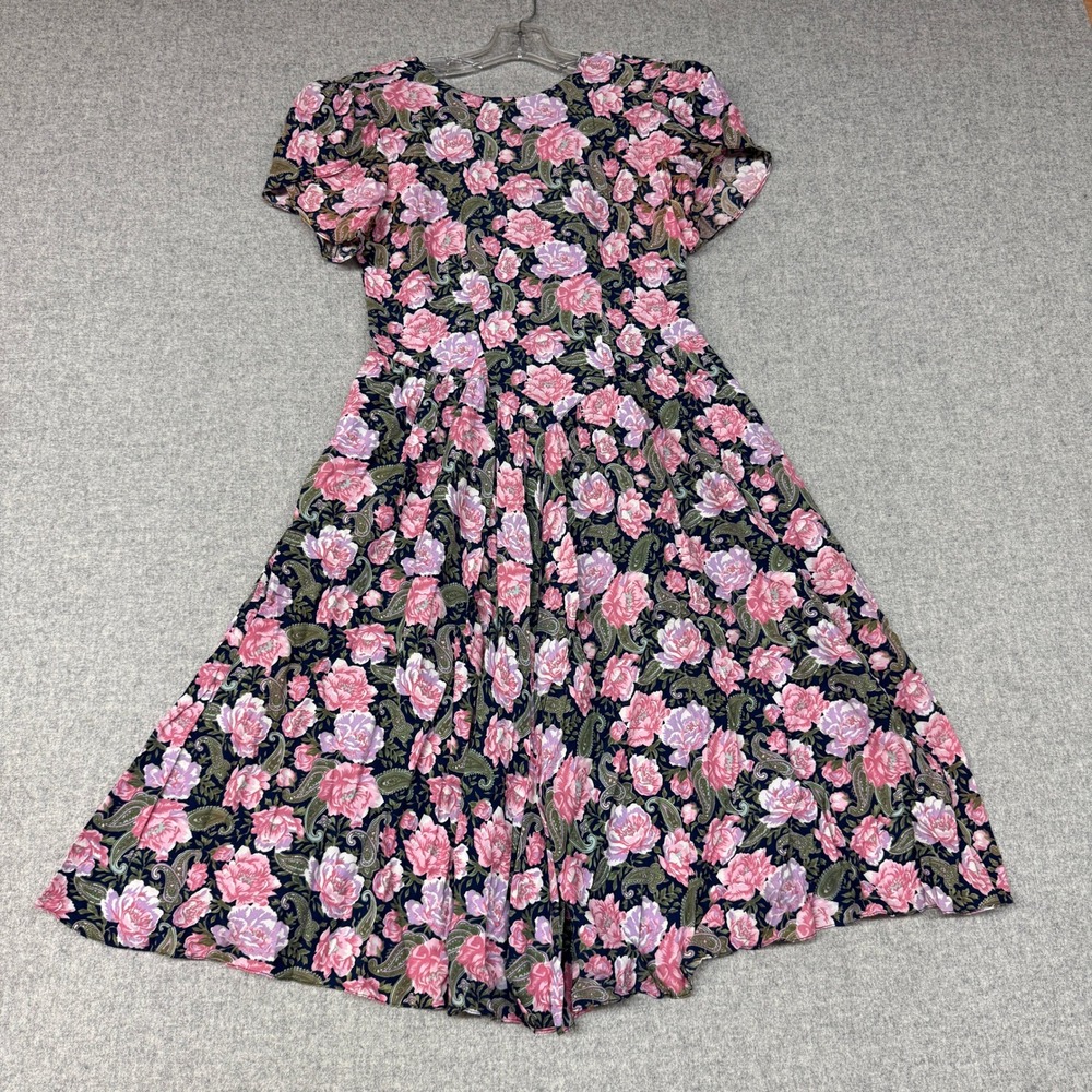 E.D. Michaels Petites Dress Petite Pink Floral Paisley Rayon Button Front Midi